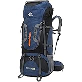 Bseash 80L Waterproof Hiking Camping Backpack with Rain Cover, Lightweight Outdoor Sport Travel Daypack for Climbing Touring (Navy Blue)