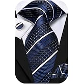Hi-Tie Mens 70 inches Tie Set Extra Long Necktie With Cufflinks Handkerchief For Big and Tall Men Business Wedding