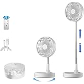 Greheywos 9" Foldable Rechargeable Oscillating Fan 7200mAh Battery Operated Small Fan with Remote, Quiet Table Standing Pedestal Fans for Bedroom Office Camping Travel (White)