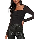Aisbei Women's Sexy Square Neck Mesh Tops Ruched Long Sleeve Shirts Sheer See Through Going Out Top Blouse