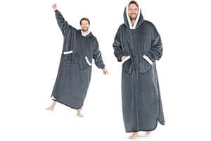 L'AGRATY Oversized Wearable Blanket Hoodie for Adults: Cozy Sherpa Fleece Hoodie Blankets for Women Men - Warm Wearable Blanket Hoodies Sweatshirt with Giant Pocket Slivers(Grey Extended Oversize)