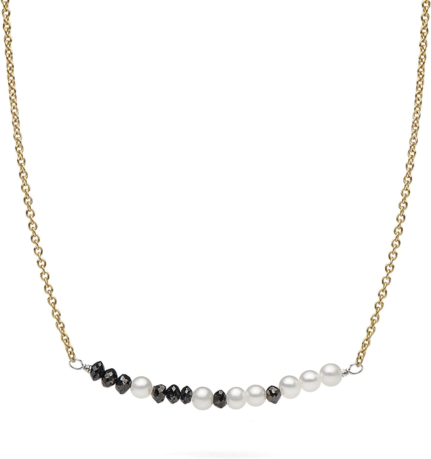 Omerta Zodiac Collection Black Diamond & White Freshwater Pearl Necklace (Virgo 14k Yellow Gold Plated)