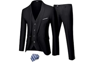 MY'S Men's 3 Piece Suit Set with Tie, One Button Slim Fit Jacket Vest & Pants, Party Wedding Prom Blazer Waistcoat & Trousers