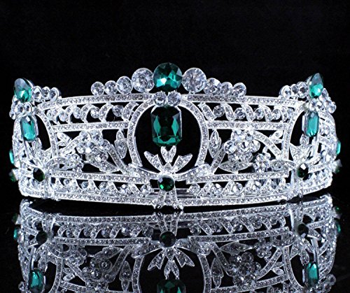 Janefashions Green Austrian Rhinestone Crystal Tiara Hair Combs Crown Bridal Silver Prom T813