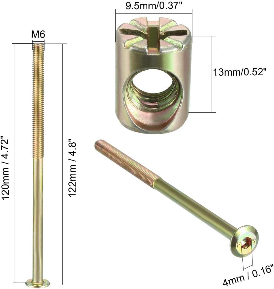 sourcing map M6x120mm Furniture Bolt Nut Set Hex Socket Screw 40mm Thread Length with Barrel for Beds Headboards Chairs 2 Sets - Image 4