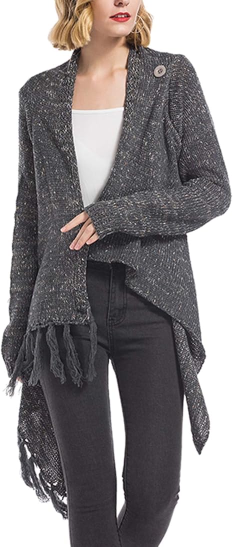 Naliha Women Open Front Wrap Sweater Chunky Tassels Winter Casual Outerwear at Amazon Womenâs 