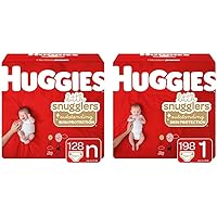 Huggies Little Snugglers Baby Diapers, Size Newborn, 128 Ct & Huggies Little Snugglers Baby Diapers, Size 1, 198 Ct, One…