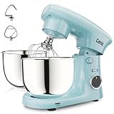 Camic Stand Mixer, 4.2QT+5.3QT Two bowls Electric Food Mixer, 10 Speeds with Digital setting 3-IN-1 Kitchen Mixer for Baking Cakes Cookie Bread Salad with Egg Whisk,Dough Hook,Flat Beater (Blue)