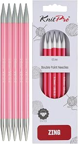 KnitPro Zing Double Pointed Needles 6in 6.50mm Nail Free Aluminium