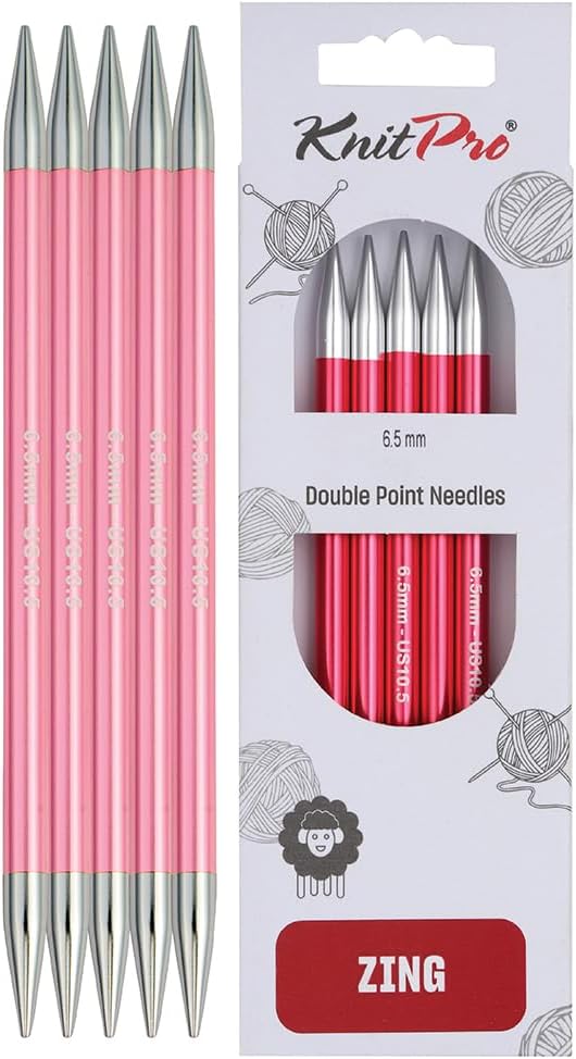 KnitPro Zing Double Pointed Needles 6in 6.50mm Nail Free Aluminium