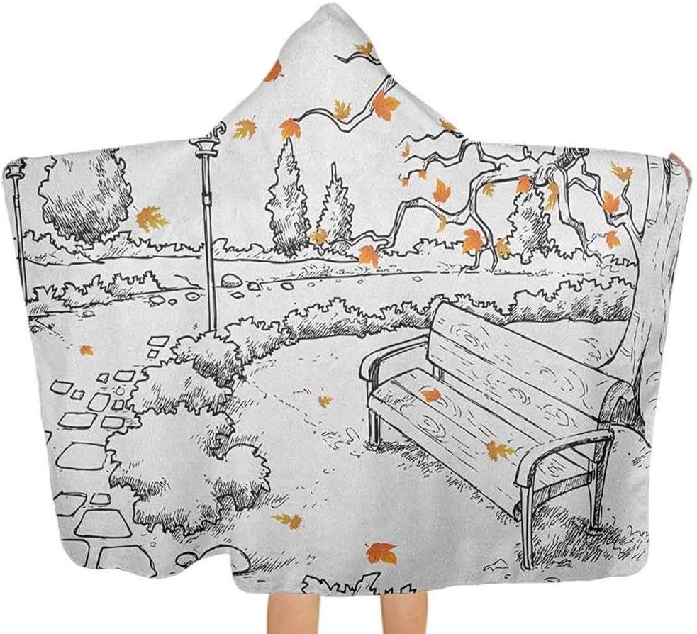 shirlyhome Hooded Towels for Baby Doodle Soft Kids Bathrobe Sketch Art of a Park in Autumn Season with Maple Tree and Shedding Leaves Black White Orange Size 30"x50"