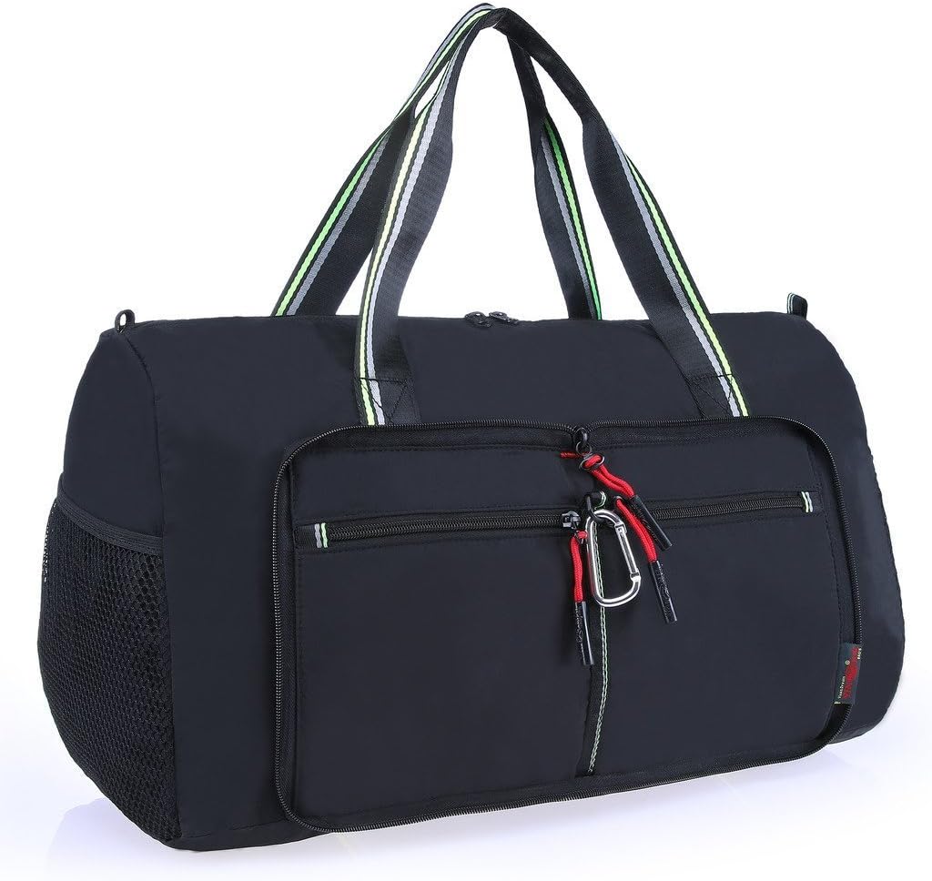Kroeus Duffle Bag Packable Bag Gym Bag Large Roomy Tote Black