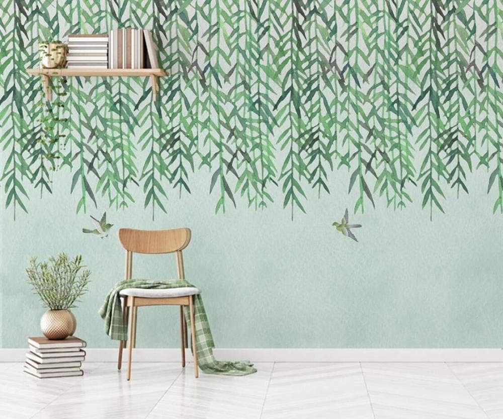 3D Wallpaper Tv Wall Decor Sticker Green Leaf, Small Bird, Fresh Modern Wall Paper Wall Stickers for Bedroom Decor