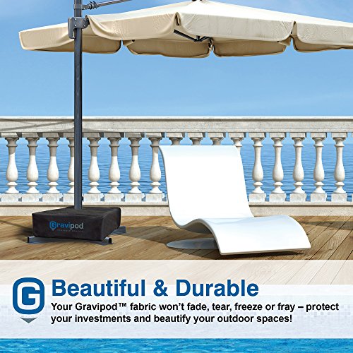 Gravipod 18"x18" Square Umbrella Base Weight Bag-Up to 110#. Safety solution for Patio, Offset and Cantilever Umbrellas. Heavy Duty Ballistic Polyester, XL opening, Weather and UV resistant