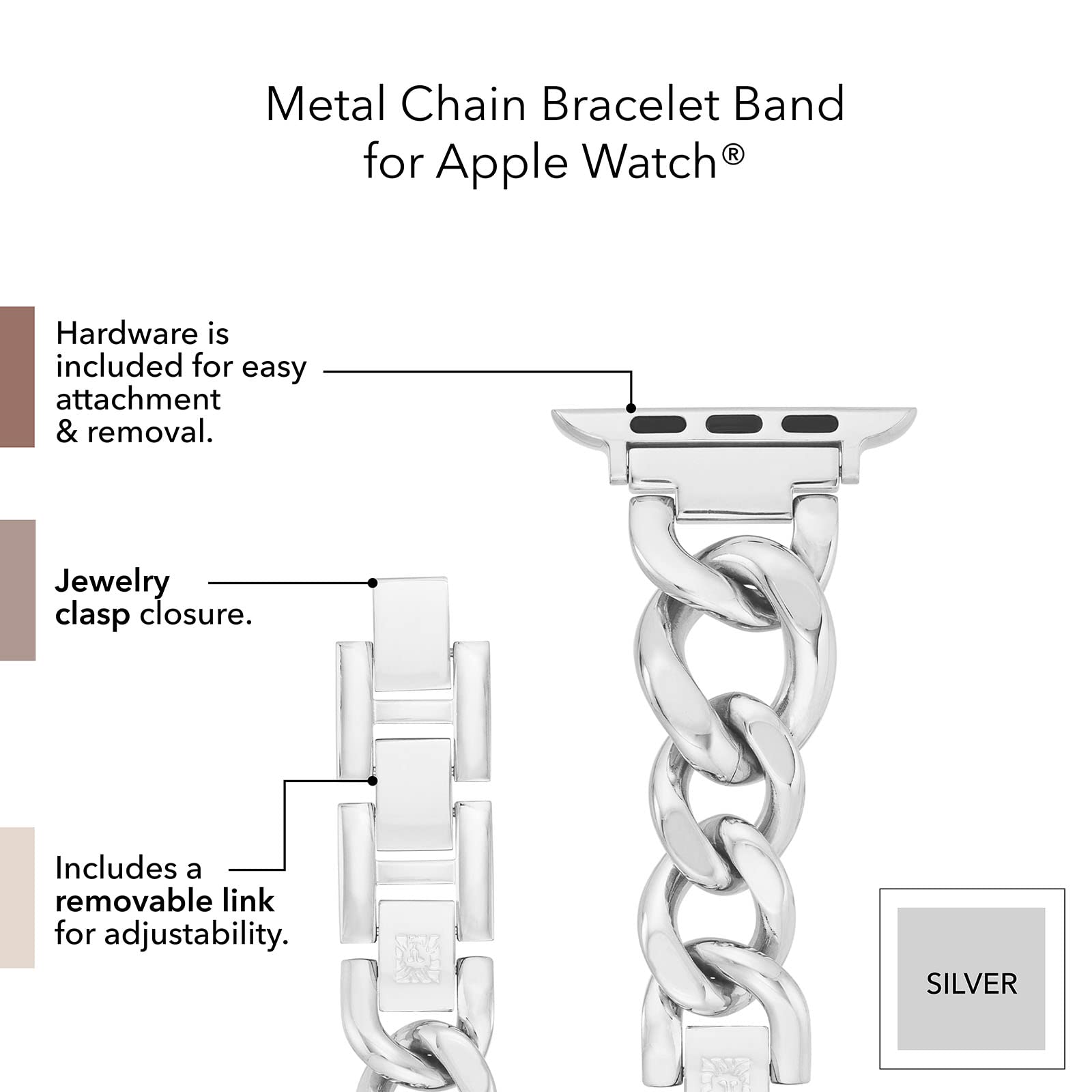Anne Klein Fashion Chain Bracelet for Apple Watch, Secure, Adjustable, Apple Watch Replacement Band, Fits Most Wrists