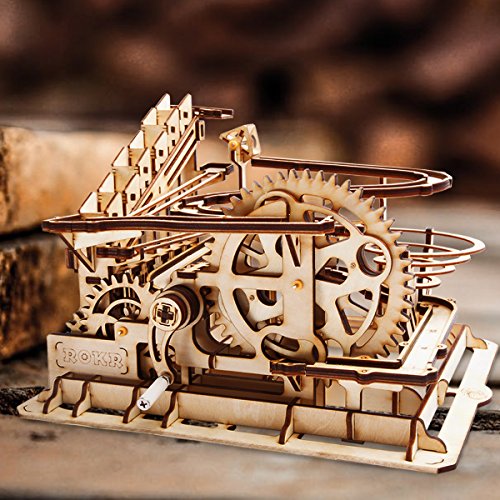 ROBOTIME 3D Wooden LaserCut Puzzle DIY Assembly Craft Kits Waterwheel Coaster with Steel Balls