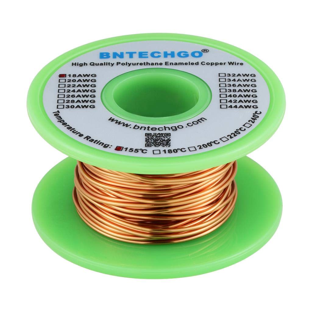 BNTECHGO 18 AWG Magnet Wire - Enameled Copper Wire - Enameled Magnet Winding Wire - 4 oz - 0.0393" Diameter 1 Spool Coil Natural Temperature Rating 155℃ Widely Used for Transformers Inductors