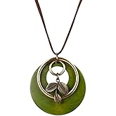 color cosplayer Leather Cord Necklace Vintage Style Wooden Leaf Boho Statement Long Necklace for Women Handmade Jewelry