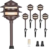 Gardencoin Pagoda Low Voltage Landscape Pathway Lights, 12V Outdoor LED Path Lights Wired, Aluminum Walkway Lighting with 4W 2700K Replaceable G4 Bulb, Bronze Classic 3-Tier Lantern, 6 Pack