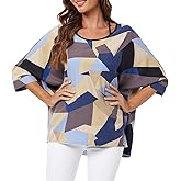 Ckikiou Womens Batwing Loose Chiffon Summer Blouse Tunic Floral Printed Boho Beach Cover ups