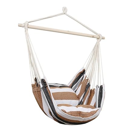 Holifine Stabil Aufhängung Hängesessel Hängestuhl mit Spreizstab, 2 Kissen, für Balkon Garten Outdoor und Indoor, Bunt streif