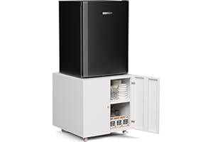 INMOZATA Mini Fridge Stand, 24x24x24'' Metal Refrigerator Cabinet with Storage, Dorm Fridge Cabinet Stand with Wheels, Large Printer Stand, Printer Table for Small Spaces, Metal File Cabinet with Door (White)