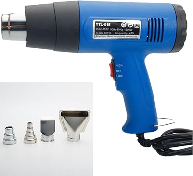 1500w Dual Temperature Heat Gun Electric Air Heater Hot Air Wind Blower Industrial Hand Held Portable Heat Tool 4 Nozzles Power Heater Blue Fast Heating Blower Kits Heat Guns