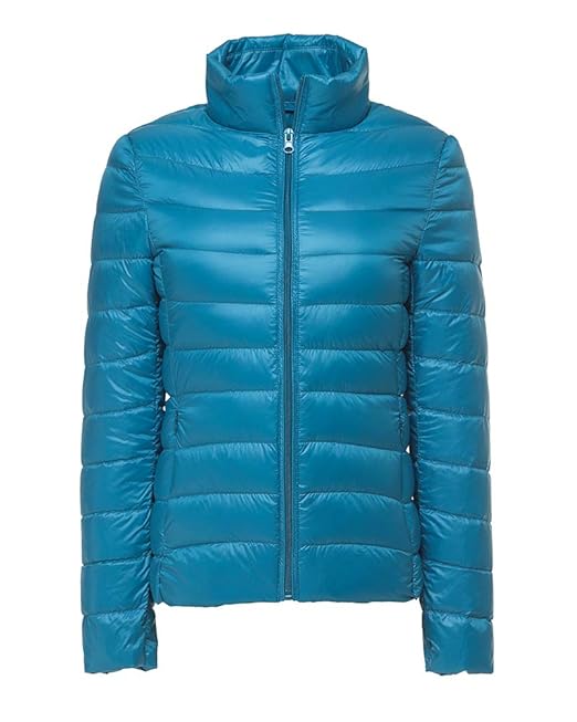 GUOCU Damen Daunenjacke Einfarbig Stehkragen Ultra Leicht Steppjacke Daunenmantel Winter Lange Ärmel Mantel Übergangsjacke mi