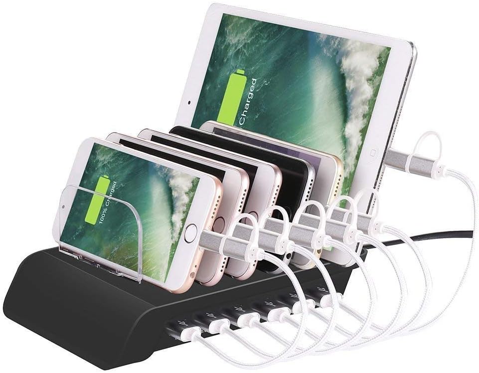 cable hunter® usb charging dock station, 6-ports multi device charging station for for iphone, ipad, android (6 port usb charging dock station)- Black