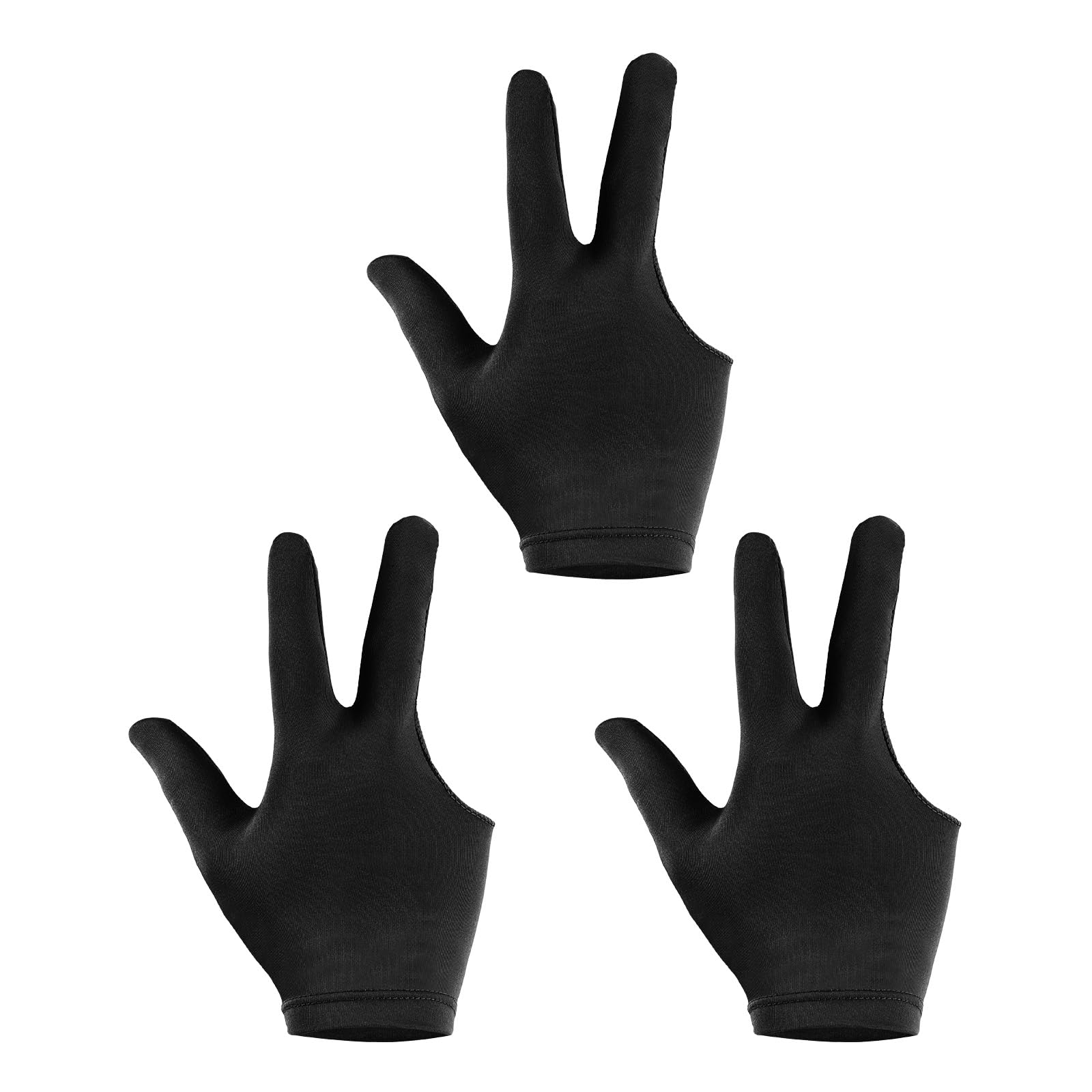 PATIKIL 3 Fingers Pool Gloves, 3 Pack Billiard Gloves Left & Right Hand Show Gloves Pool Cue Glove for Shooter Carom Pool Snooker Cue Sport, Black