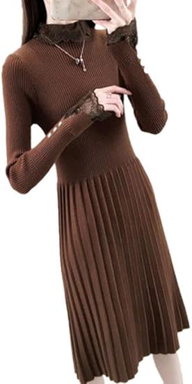 Amazon Baluote レディース ニット ワンピース チェック柄 セーター レディース 秋 冬 長袖 ニットワンピース メリヤススカート ワンピース トップス 可愛い おしゃれ セーター ワンピース チュニック 通販