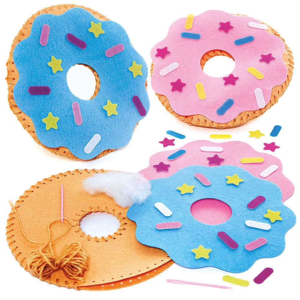Baker Ross FC800 Doughnut Cushion Sewing Kits - Pack of 2, Craft Kits for Kids, Sewing Crafts for Kids