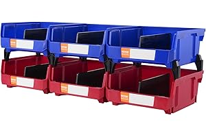 VEVOR Plastic Stackable Storage Bins 6 Pack (11 x 11 x 5-Inch), Hanging Storage Organizer Bins, Heavy Duty Stacking Containers for Closet, Garage, Office, Home, Pantry or Small Parts Organization