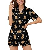 Dujiea Women Pajamas Sets Short Sleeve Sleepwear, Soft Satin Button Down Lounge Wear Set 2 Piece Pjs Shorts Set XS-2XL