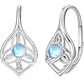 CUOKA MIRACLE Celtic Moonstone Earrings for Women S925 Sterling Silver Irish Celtic Knot Moonstone Earrings Small Hoop Leverback Earring for Women Jewelry Gifts for Family