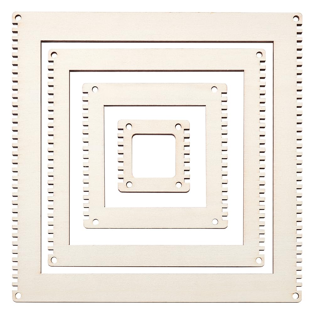 BENECREAT 4 Sizes Wooden Weaving Loom Kit, 5/10/15/20cm Square DIY Weaving Art Tapestry Loom for Hanging Decor Woven Tapestry Knitted Crafts Making, 4.5mm Thick