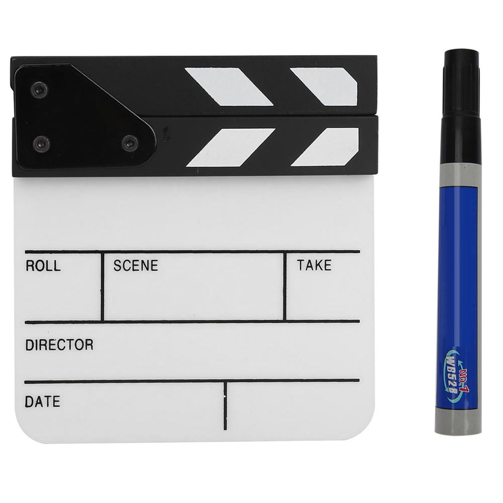 Acrylic Film Clap Board, Director Scene Clapperboard TV Movie Action Board Film Cut Prop with Pen, 5.9 * 6.5 * 1 Inch(White/Black)