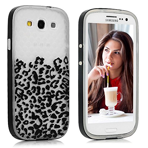 S3 Case, Samsung Galaxy S3 Case - Badalink Hybrid Dual Layer Shockproof Full Edge Design High Impact Colorful Print Snug Fit Soft TPU Rubber Skin Gel Cover + Hard PC Border - Leopard Print