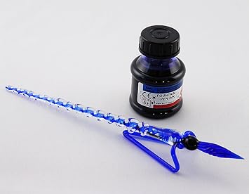 Glasfeder mit Tinte Glasfüller mit Ablage im Set Blau
