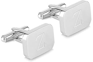18K White-Gold Plated Initial Engraved Stainless Steel Men’s Cufflinks With Gift Box -Personalized Alphabet Letter’s A-Z By Lux & Pair