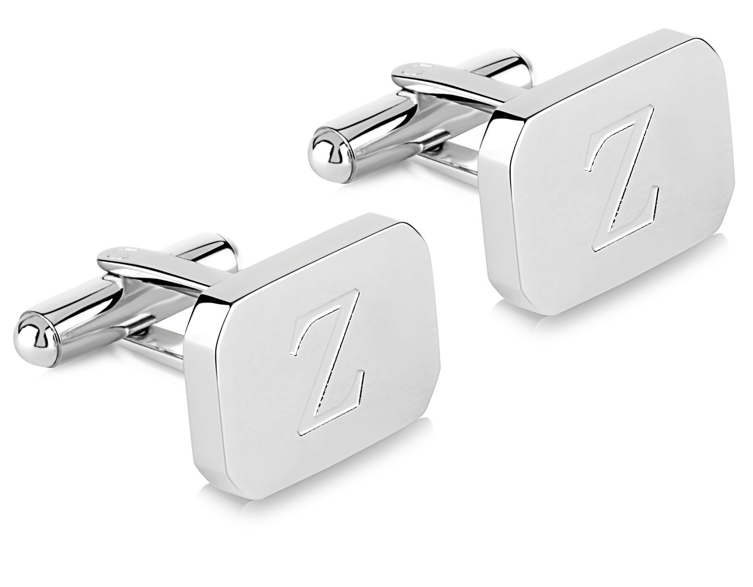 18K White-Gold Plated Initial Engraved Stainless Steel Men’s Cufflinks With Gift Box -Personalized Alphabet Letter’s A-Z By Lux & Pair