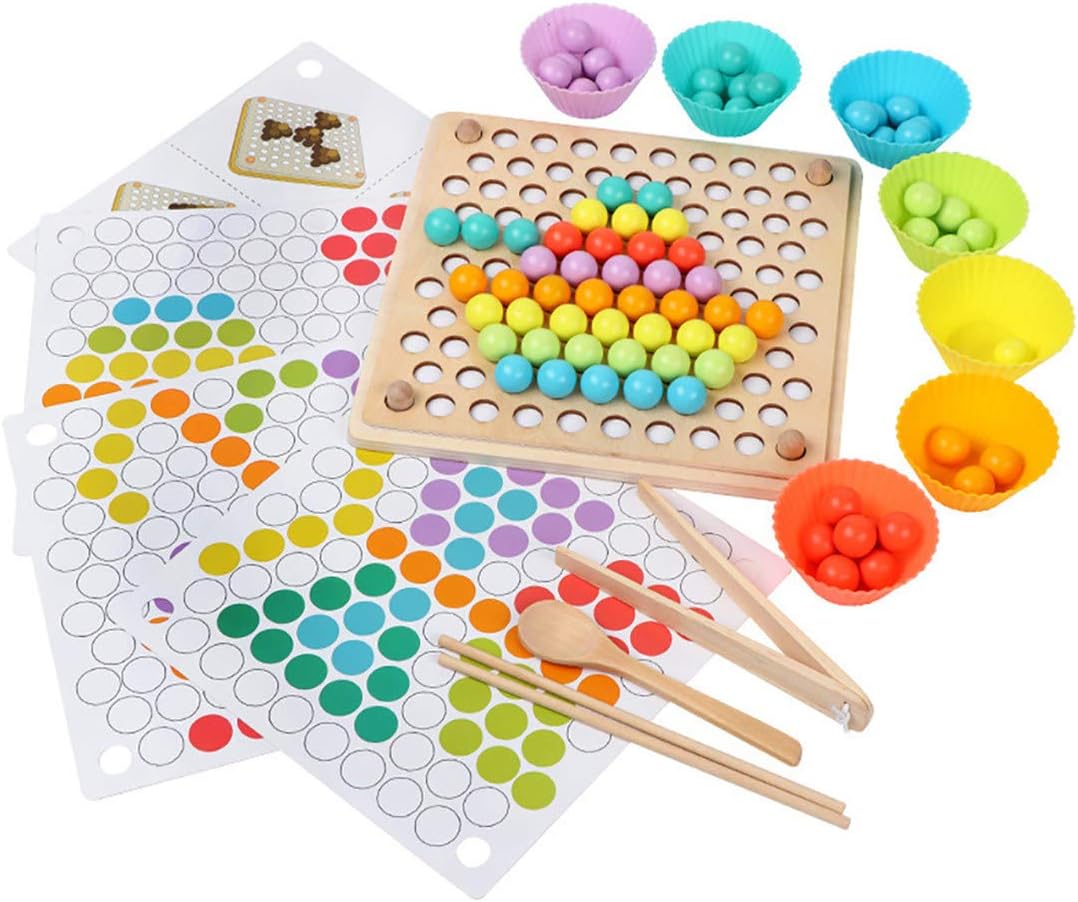 LCY Children's Puzzle Toys Fine Motor Skill Toy Building Blocks Game Clamp Bead Matching Game 3-6 Years Old Cognitive Color Toys