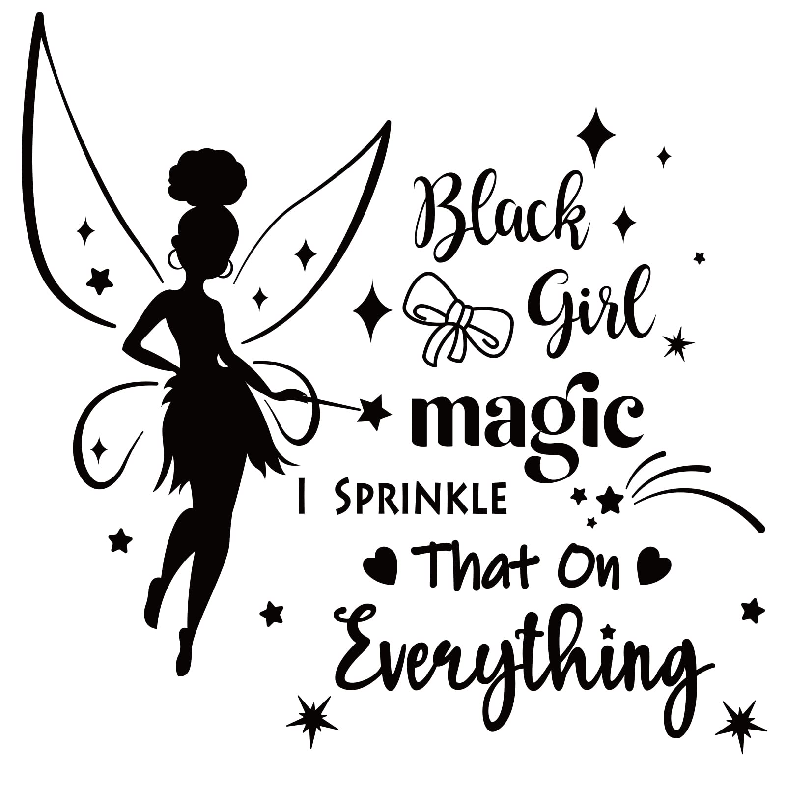 SUPERDANT Fairy Magic Wall Stickers That On Everything Vinyl Lettering Wall Art Decals for Living Room girl's Bedroom Decoration Black 54x39 cm