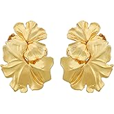 Gold Statement Earrings for Women,Large Bohemian Geometric Dangle Earrings Shell Leaf Heart Flower Dangling Drop Earrings Exaggerated Metal Sectored Earrings Jewelry Gift