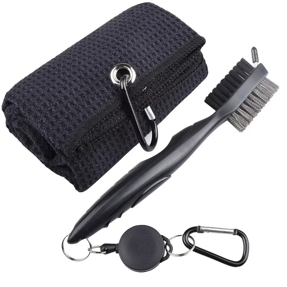 Berfea Golf Club Cleaner Brush and Golf Towel Kit,Golf Club Brush and Golf Groove Cleaner Cleaning Kit Tool,Golf Accessories for Men