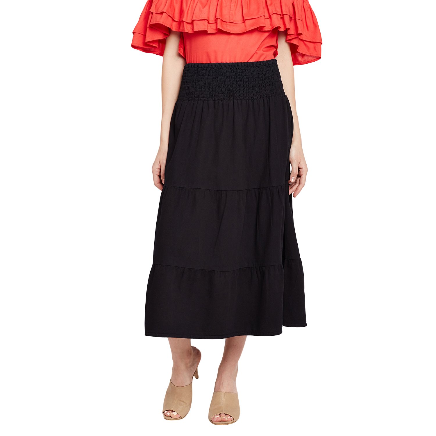 Ruhaan's Women Black Color Knee Length Denim Skirt (BS_7176)