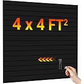 Ezlaino Slatwall 4 FT x 4 FT, PVC Slat Wall Paneling Garage Wall Organizer | Upgraded &amp; Thickened for Long-Lasting Durability, Compatible with Slatwall Accessories, For Garage Storage &amp; Display, Black