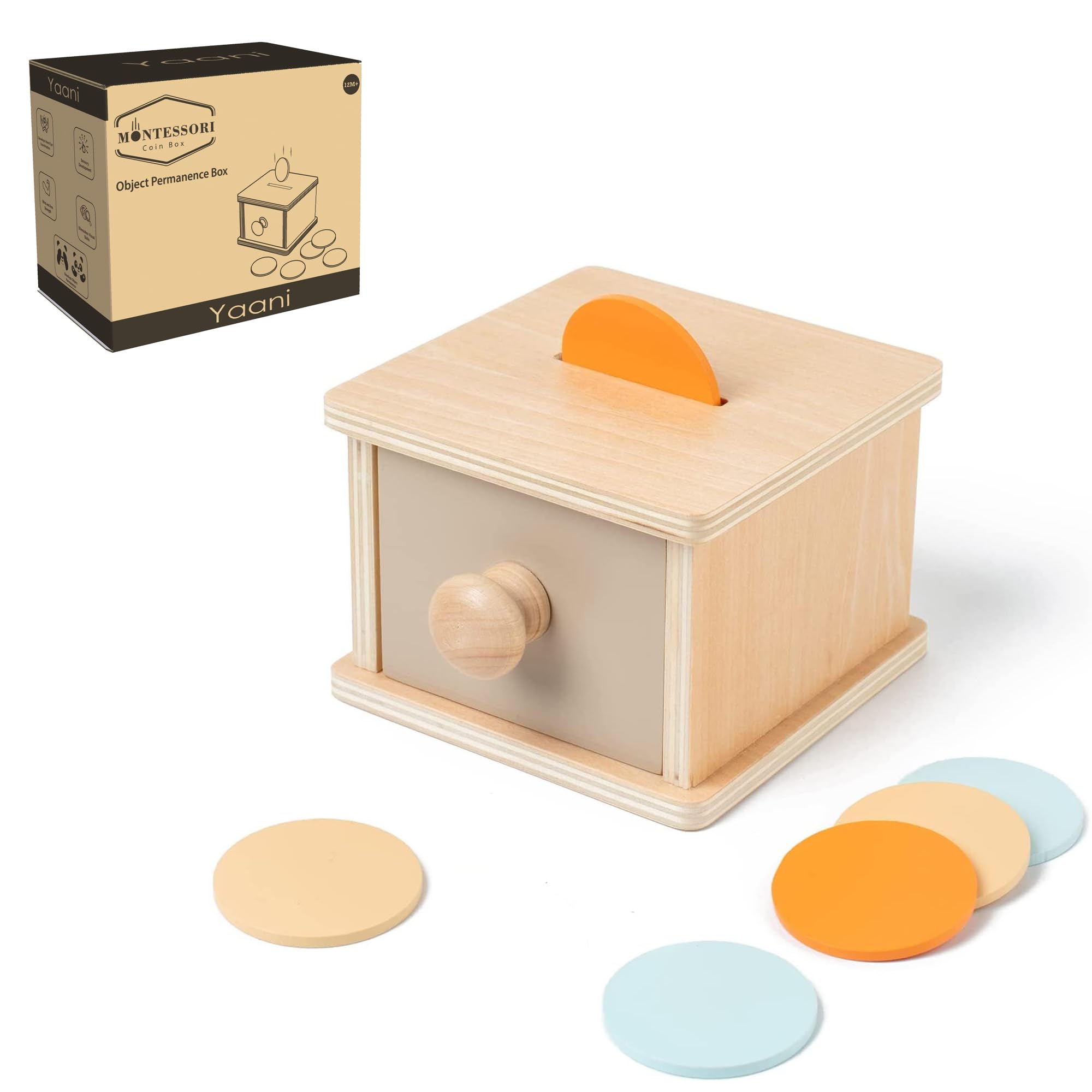 YAANI Montessori Coin Box, Imbucare Box, Object Permanence Box, Montessori Toys for 1 Year olds, Baby Activity 12 Months