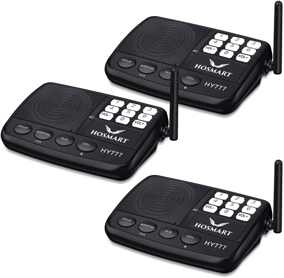 Wireless Intercom System Hosmart 1/2 Mile Long Range 7-Channel Security Wireless Intercom System for Home or Office (2018 New Version) [4 Stations Black]