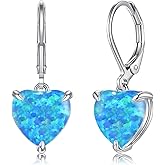 CiNily Heart Opal Earrings Leverback Drop Earrings for Women Hypoallergenic, Pendant Earrings 14K White Gold/Rose Gold Dangle Earrings Opal Hoops Birthday Wedding Mothers Day Jewelry Gifts